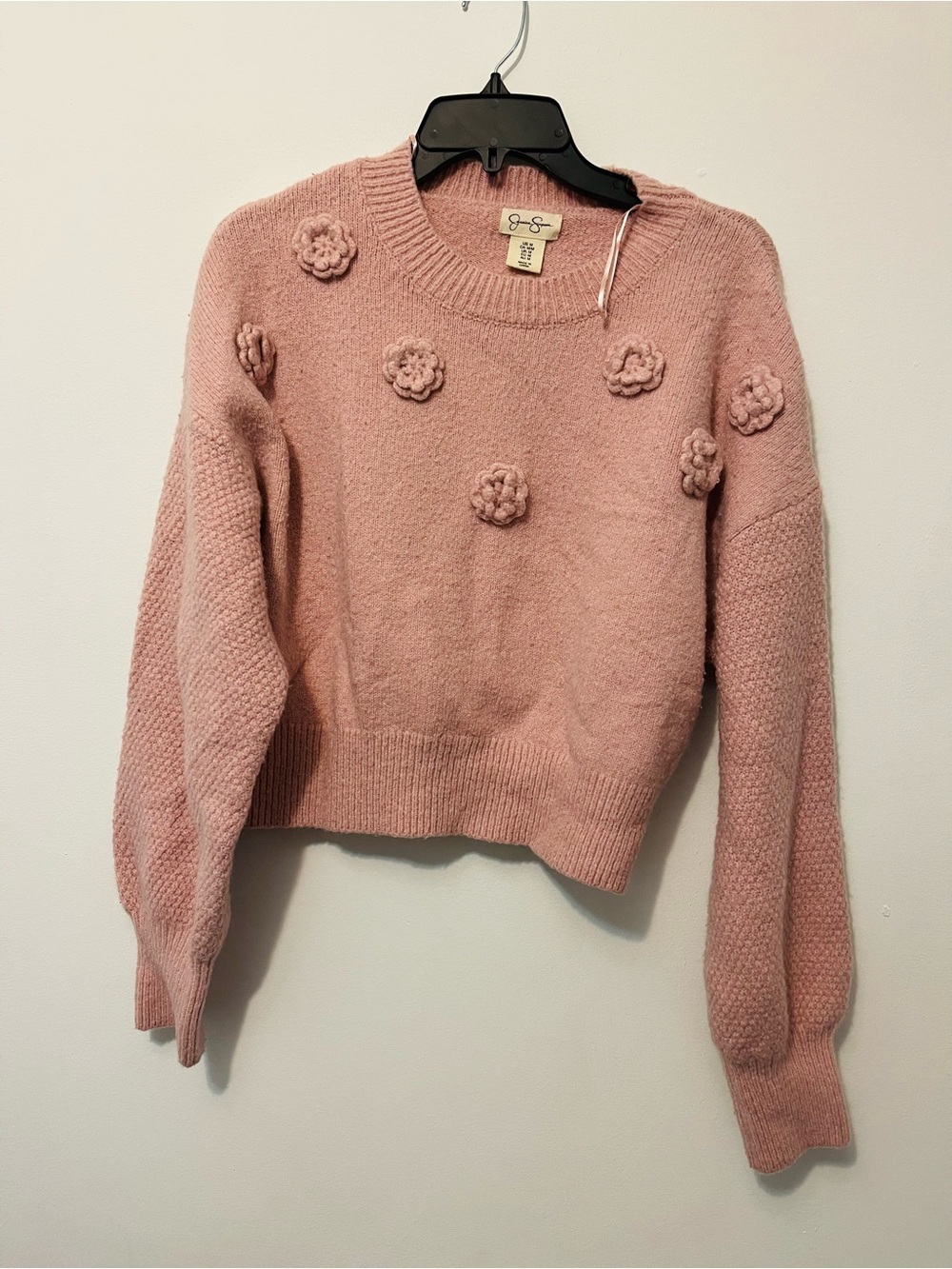 Jessica Simpson Dusty Pink Floral Appliqué Crewneck Sweater